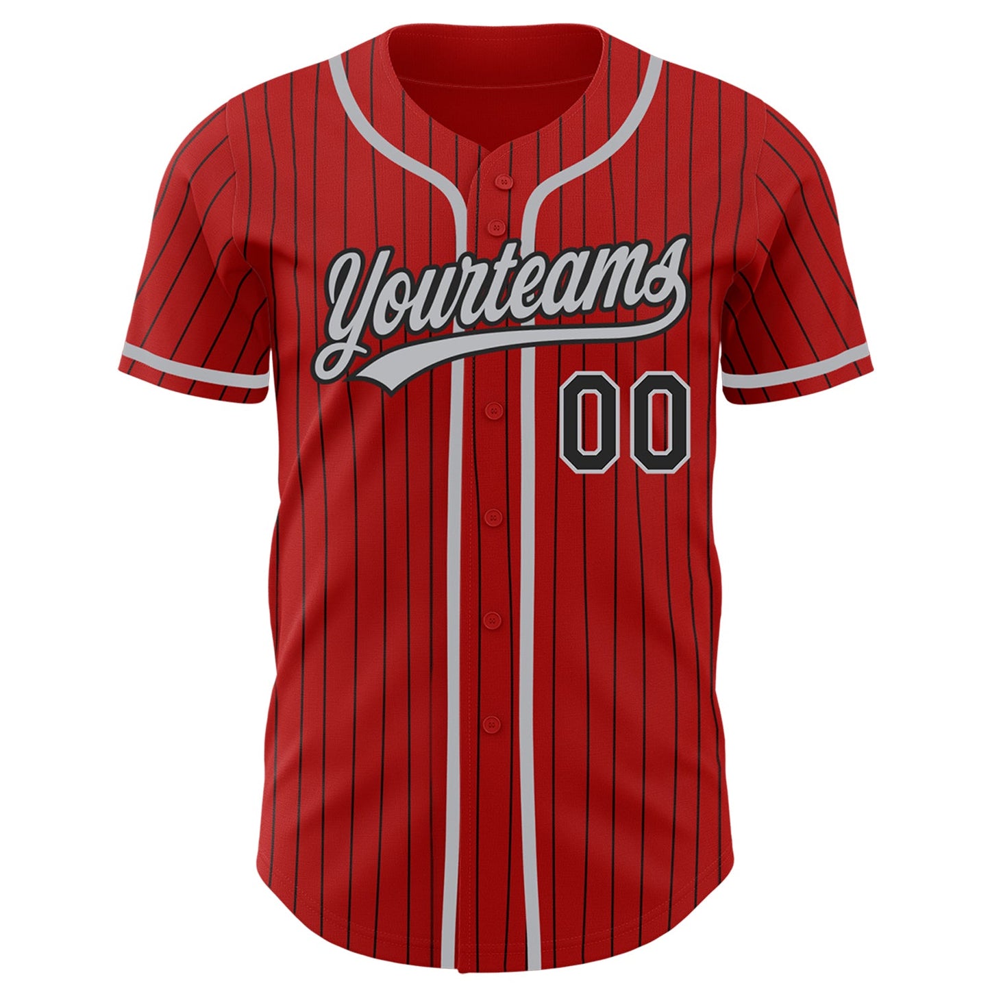 Custom Red Black Pinstripe Gray Authentic Baseball Jersey - Sky-Custom