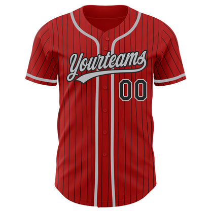 Custom Red Black Pinstripe Gray Authentic Baseball Jersey - Sky-Custom