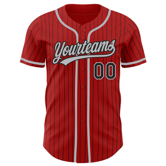 Custom Red Black Pinstripe Gray Authentic Baseball Jersey - Sky-Custom