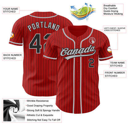 Custom Red Black Pinstripe Gray Authentic Baseball Jersey - Sky-Custom
