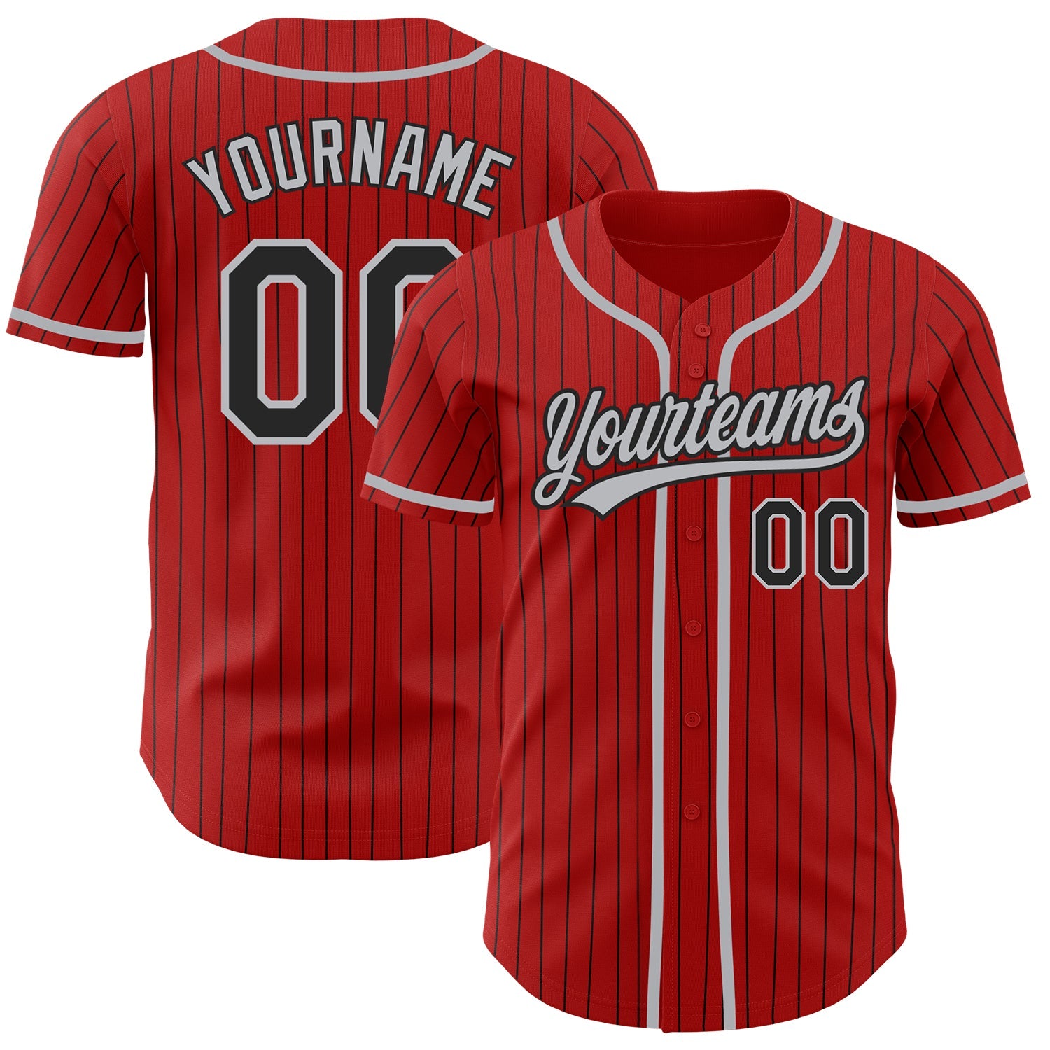 Custom Red Black Pinstripe Gray Authentic Baseball Jersey - Sky-Custom