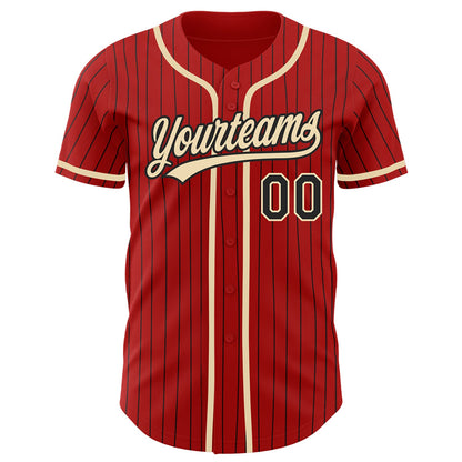 Custom Red Black Pinstripe City Cream Authentic Baseball Jersey - Sky-Custom