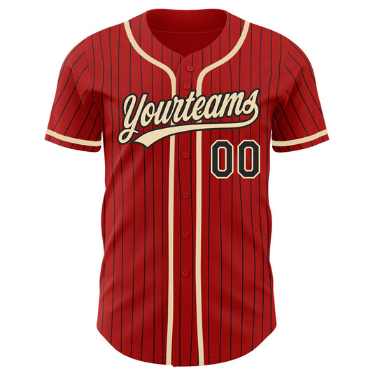 Custom Red Black Pinstripe City Cream Authentic Baseball Jersey - Sky-Custom