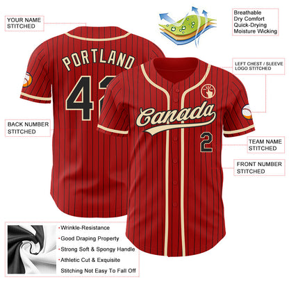 Custom Red Black Pinstripe City Cream Authentic Baseball Jersey - Sky-Custom