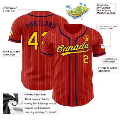 Custom Red Yellow Pinstripe Navy Authentic Baseball Jersey - Sky-Custom