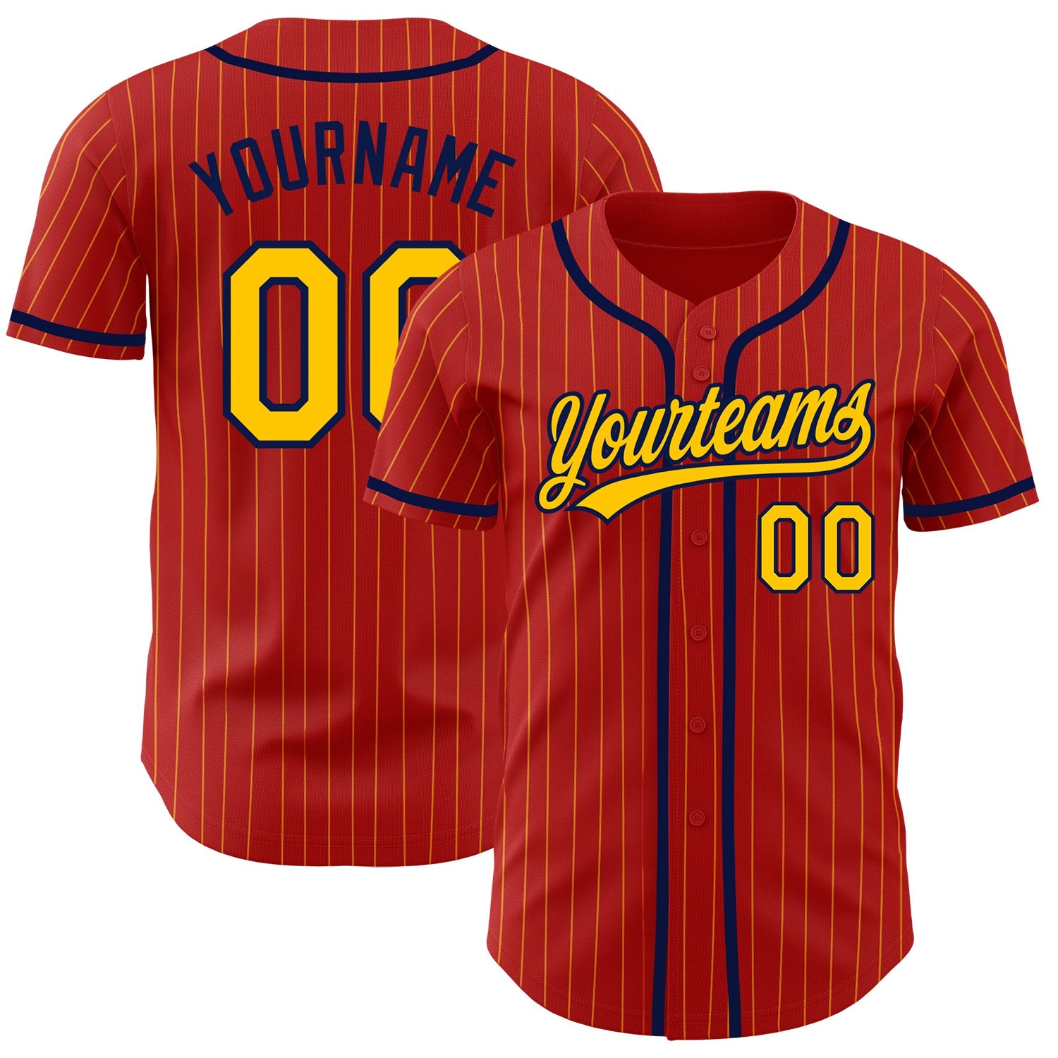 Custom Red Yellow Pinstripe Navy Authentic Baseball Jersey - Sky-Custom