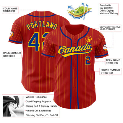 Custom Red Yellow Pinstripe Royal Authentic Baseball Jersey - Sky-Custom
