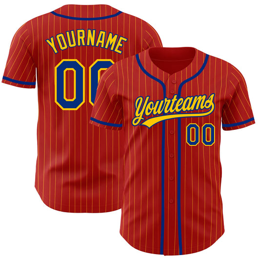 Custom Red Yellow Pinstripe Royal Authentic Baseball Jersey - Sky-Custom