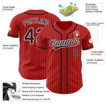 Custom Red White Pinstripe Black Authentic Baseball Jersey - Sky-Custom