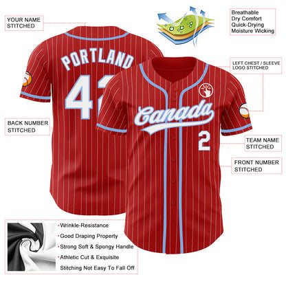 Custom Red White Pinstripe Light Blue Authentic Baseball Jersey - Sky-Custom