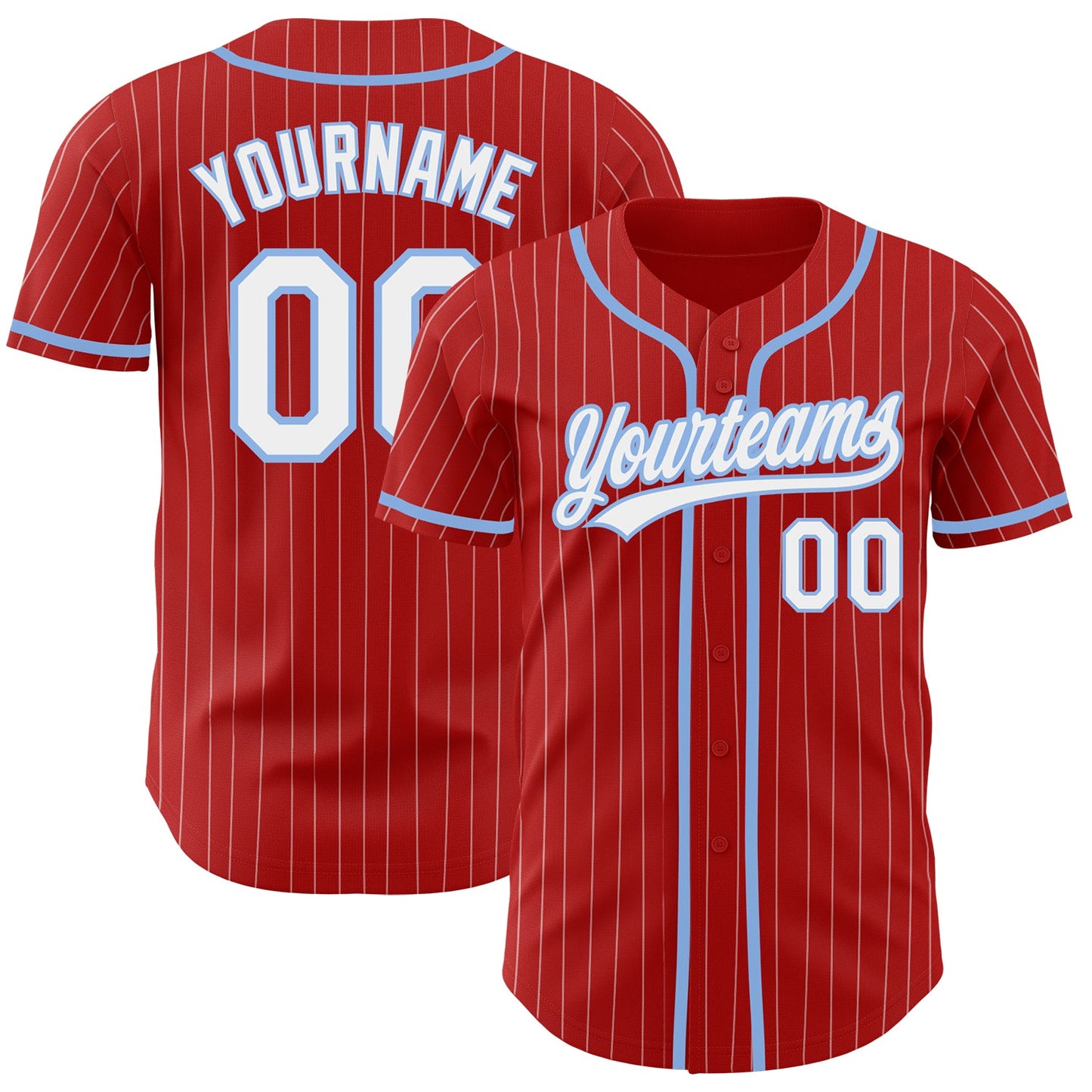 Custom Red White Pinstripe Light Blue Authentic Baseball Jersey - Sky-Custom