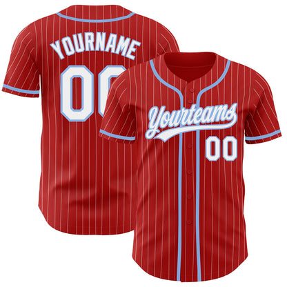 Custom Red White Pinstripe Light Blue Authentic Baseball Jersey - Sky-Custom
