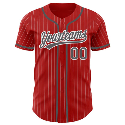 Custom Red White Pinstripe Steel Gray Authentic Baseball Jersey - Sky-Custom