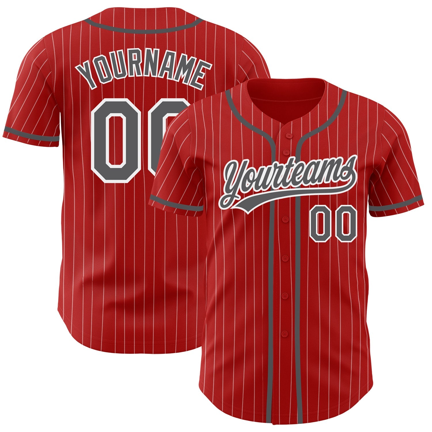 Custom Red White Pinstripe Steel Gray Authentic Baseball Jersey - Sky-Custom