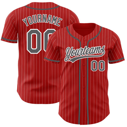 Custom Red White Pinstripe Steel Gray Authentic Baseball Jersey - Sky-Custom