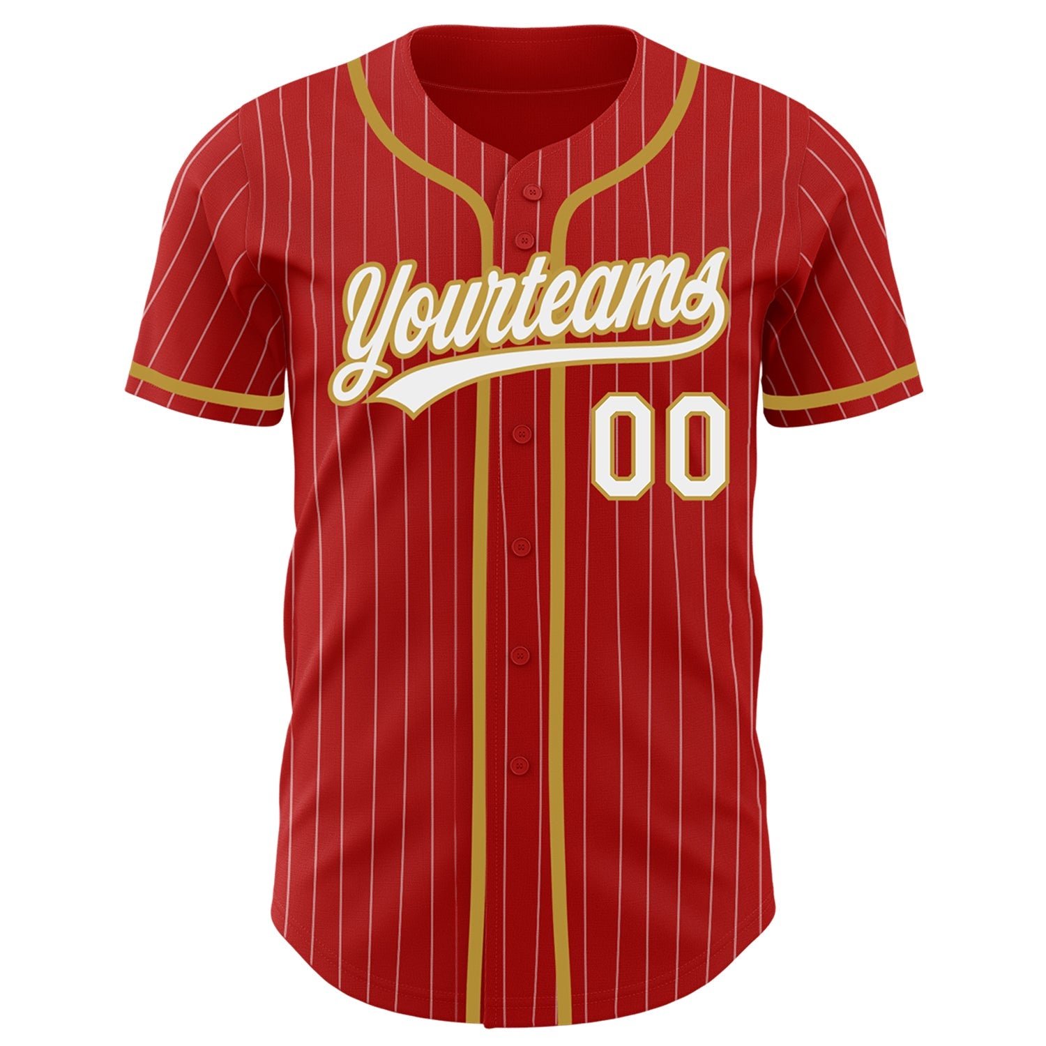 Custom Red White Pinstripe Old Gold Authentic Baseball Jersey - Sky-Custom