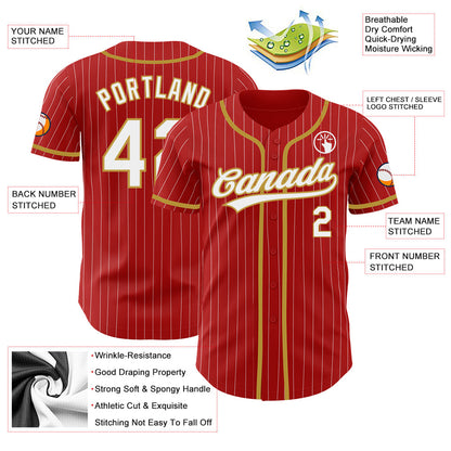 Custom Red White Pinstripe Old Gold Authentic Baseball Jersey - Sky-Custom