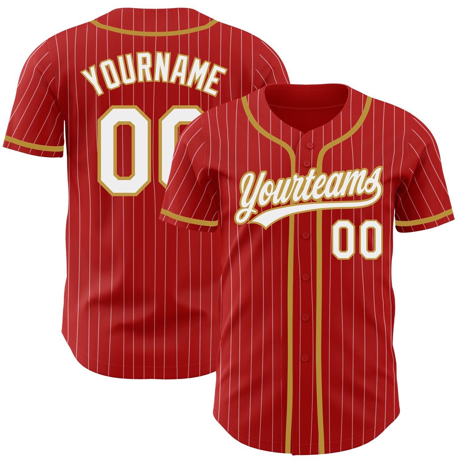 Custom Red White Pinstripe Old Gold Authentic Baseball Jersey - Sky-Custom