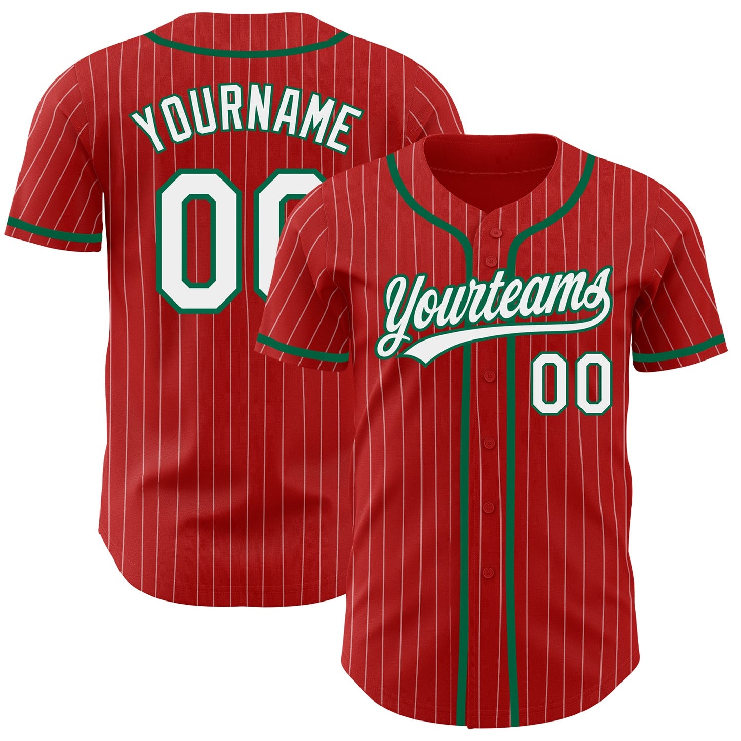 Custom Red White Pinstripe Kelly Green Authentic Baseball Jersey - Sky-Custom