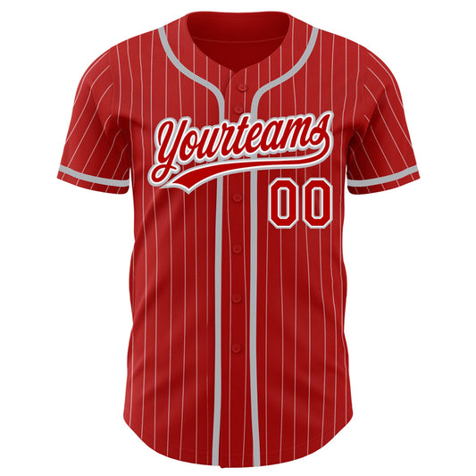 Custom Red White Pinstripe Gray Authentic Baseball Jersey - Sky-Custom