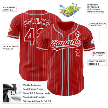 Custom Red White Pinstripe Gray Authentic Baseball Jersey - Sky-Custom