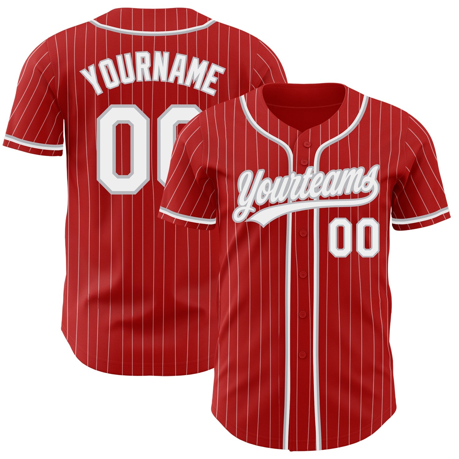 Custom Red White Pinstripe Gray Authentic Baseball Jersey - Sky-Custom