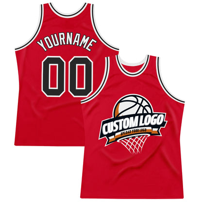 Custom Red Black-White Authentic Throwback Basketball Jersey - Sky-Custom