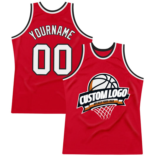 Custom Red White-Black Authentic Throwback Basketball Jersey - Sky-Custom