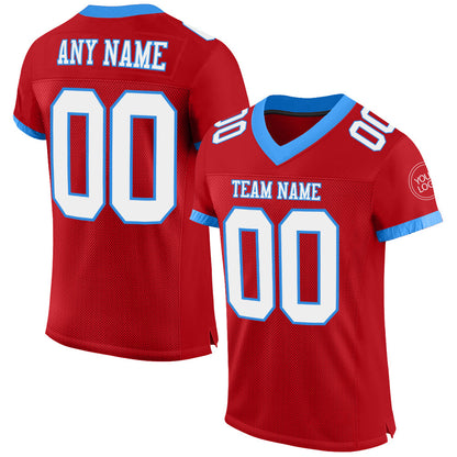 Custom Red White-Powder Blue Mesh Authentic Football Jersey - Sky-Custom