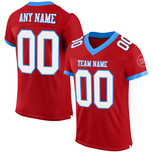Custom Red White-Powder Blue Mesh Authentic Football Jersey - Sky-Custom