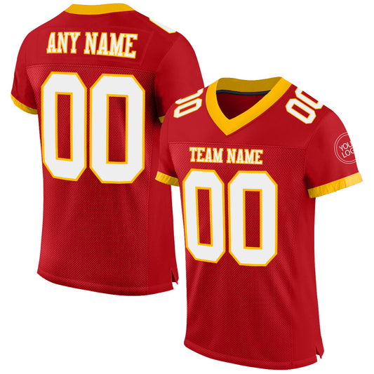 Custom Red White-Gold Mesh Authentic Football Jersey - Sky-Custom