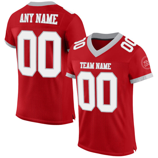 Custom Red White-Gray Mesh Authentic Football Jersey - Sky-Custom
