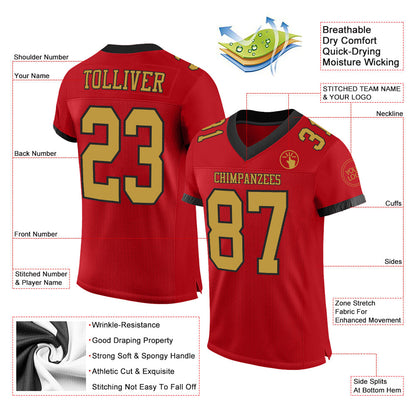 Custom Red Old Gold-Black Mesh Authentic Football Jersey - Sky-Custom