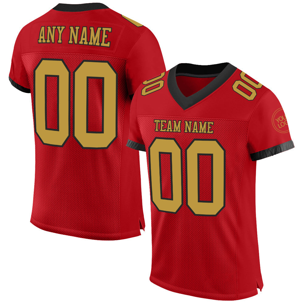 Custom Red Old Gold-Black Mesh Authentic Football Jersey - Sky-Custom