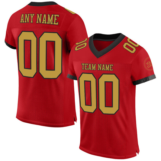 Custom Red Old Gold-Black Mesh Authentic Football Jersey - Sky-Custom
