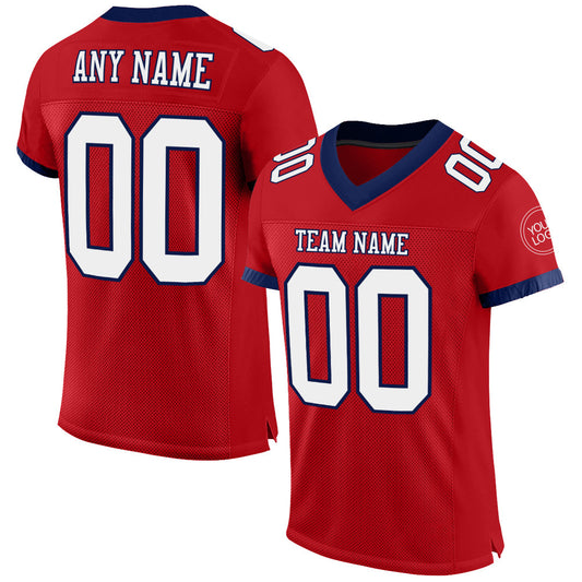 Custom Red White-Navy Mesh Authentic Football Jersey - Sky-Custom