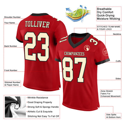 Custom Red Cream-Black Mesh Authentic Football Jersey - Sky-Custom