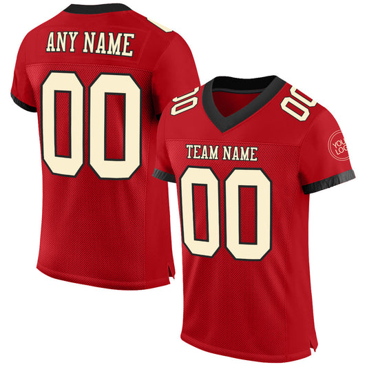Custom Red Cream-Black Mesh Authentic Football Jersey - Sky-Custom