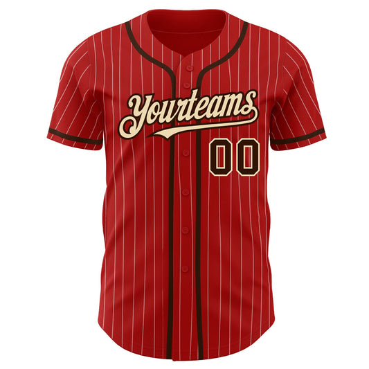 Custom Red White Pinstripe Brown-City Cream Authentic Baseball Jersey - Sky-Custom