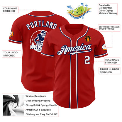 Custom Red White-Navy Authentic Baseball Jersey - Sky-Custom