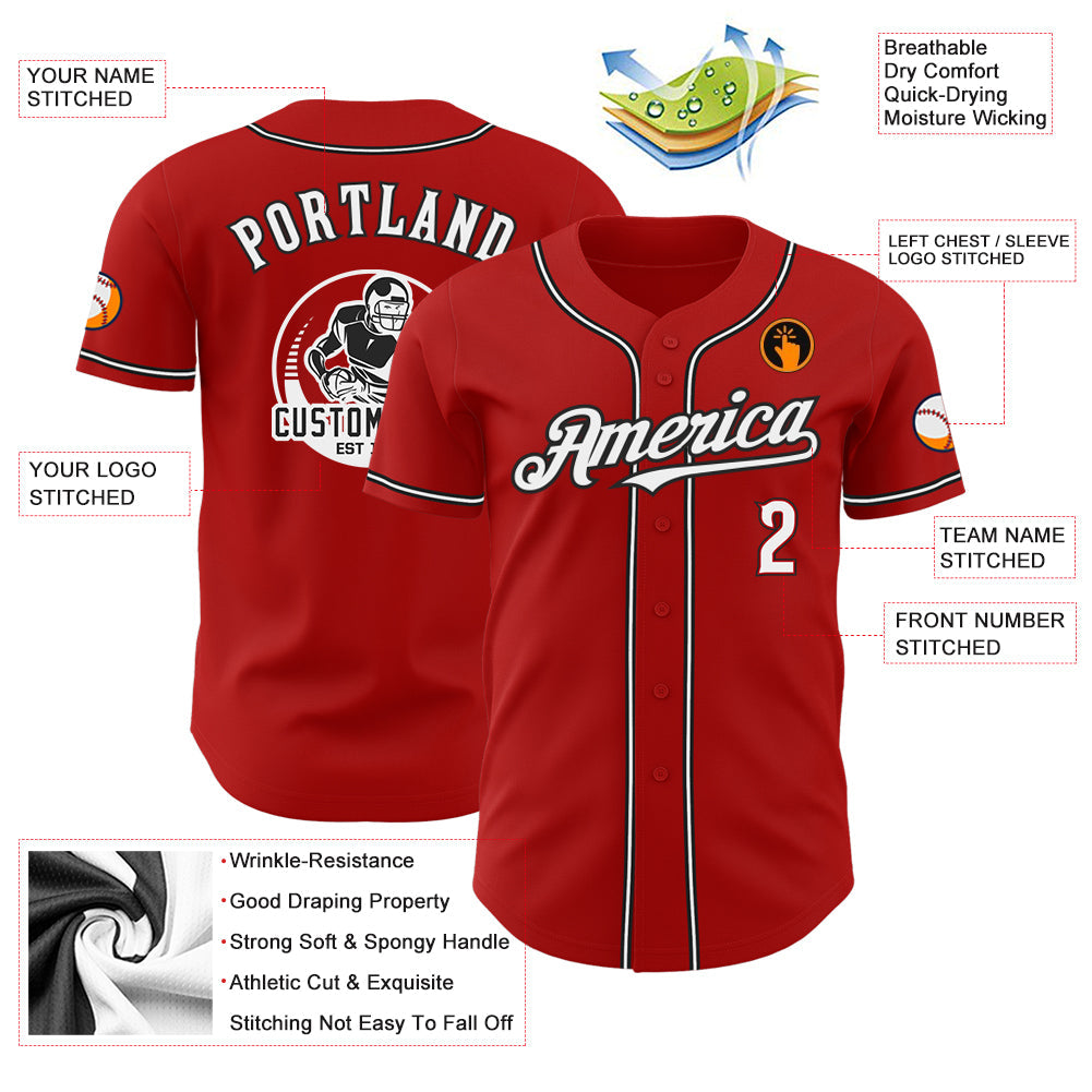 Custom Red White-Black Authentic Baseball Jersey - Sky-Custom