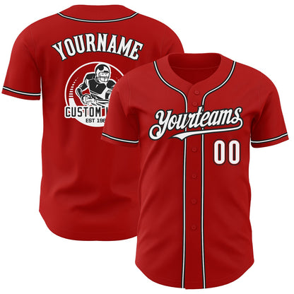Custom Red White-Black Authentic Baseball Jersey - Sky-Custom