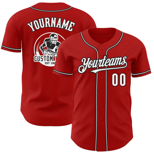 Custom Red White-Black Authentic Baseball Jersey - Sky-Custom