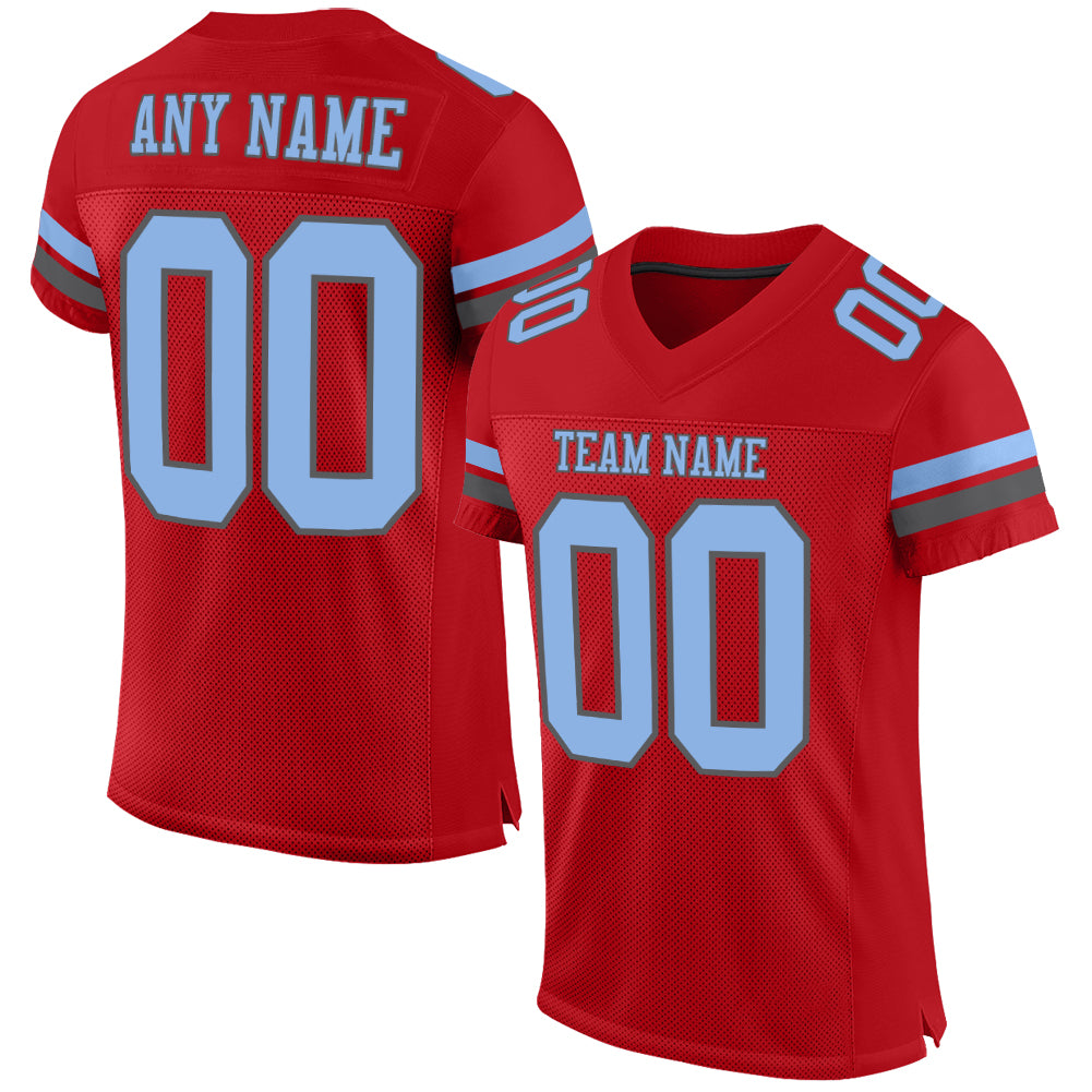 Custom Red Light Blue-Steel Gray Mesh Authentic Football Jersey - Sky-Custom
