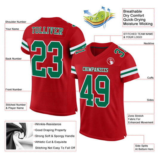 Custom Red Kelly Green-White Mesh Authentic Football Jersey - Sky-Custom
