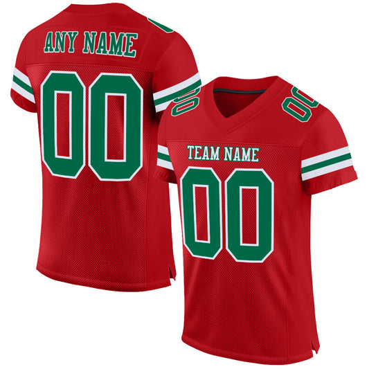 Custom Red Kelly Green-White Mesh Authentic Football Jersey - Sky-Custom
