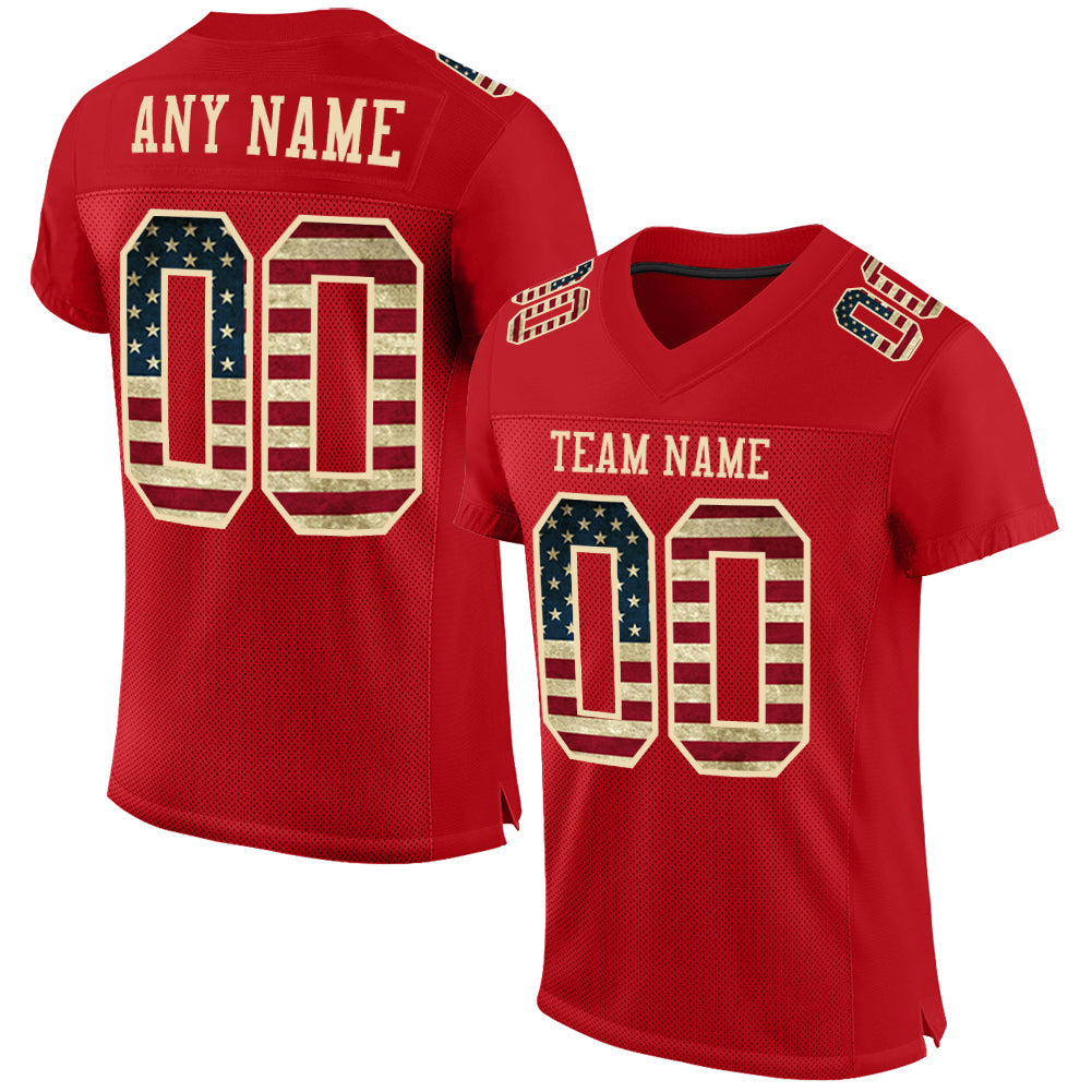 Custom Red Vintage USA Flag-City Cream Mesh Authentic Football Jersey - Sky-Custom