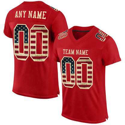 Custom Red Vintage USA Flag-City Cream Mesh Authentic Football Jersey - Sky-Custom