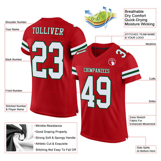 Custom Red White-Green Mesh Authentic Football Jersey - Sky-Custom