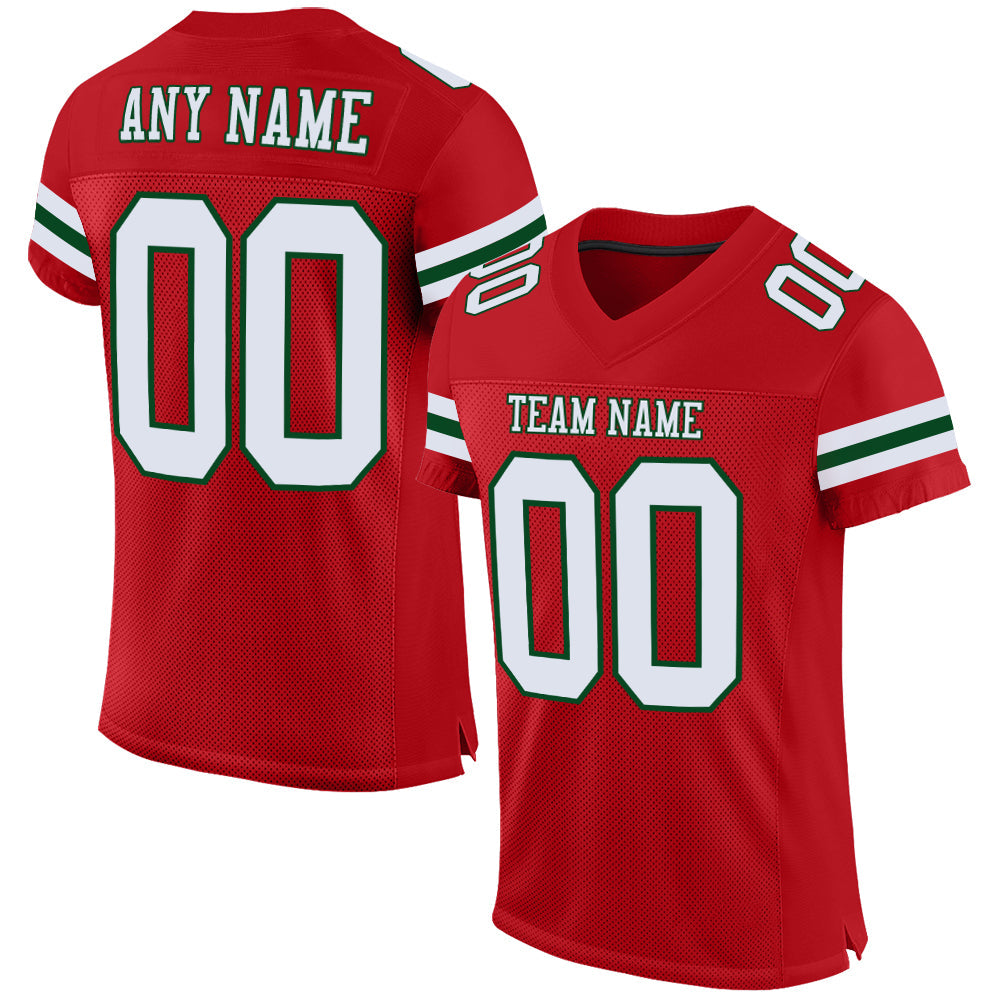 Custom Red White-Green Mesh Authentic Football Jersey - Sky-Custom